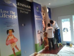 MEP Painting expert construction contractors installing mural wallpaper