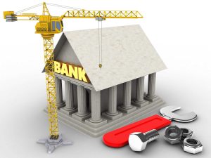 commercial contractor infographic of bank construction with with crane