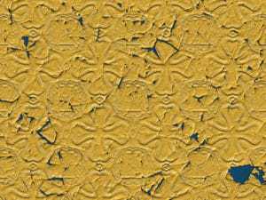 peeling retro hotel wallpaper pattern in mustard color in commercial wallcovering renovation